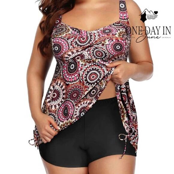 Aqua Eve Plus Size Twist Front Boyshort Tankini Swimsuit Size 22W - Picture 1 of 5